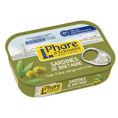 Phare d'Eckmuhl Sardines de Bretagne à l'huile d'olive bio, Pêche Responsable, 135g