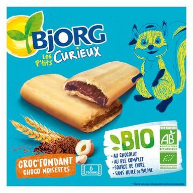 Bjorg - Les Petits Curieux 6 Barres Fourrées Croq Fondant Chocolat Bio, 150g