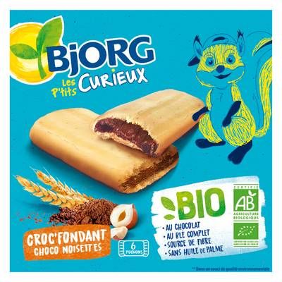 Bjorg - Les Petits Curieux 6 Barres Fourrées Croq Fondant Chocolat Bio, 150g