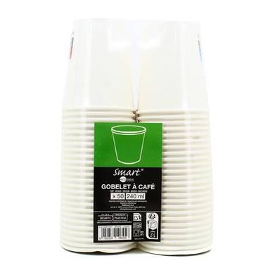 Smart Gobelets à café en carton blanc 24cl, 50 gobelets