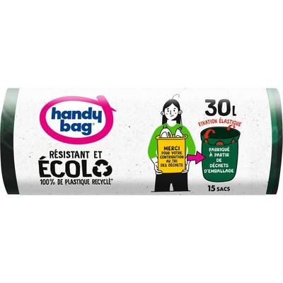 Handy Bag Sac poubelle Fixation élastique 30L, 15 sacs poubelles
