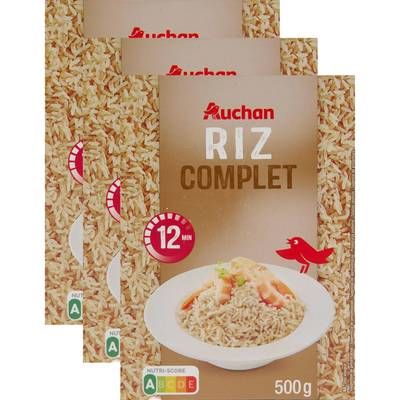 Auchan Riz complet cuisson rapide prêt en 10 min, Lot de 3x500g