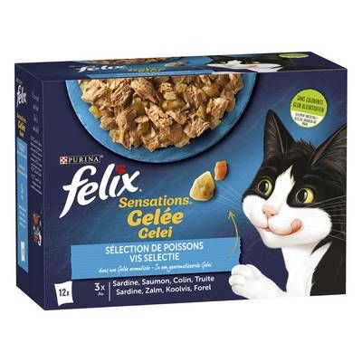 Purina - Félix Sachets en Gelée Sensations - Sélection Poisson 4 variétés pour chat, 12x85g