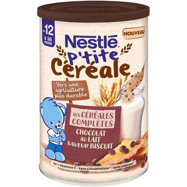 Nestlé - P'tite Céréale Céréales complètes chocolat au lait saveur biscuit Bébé dès 12 mois, 415g
