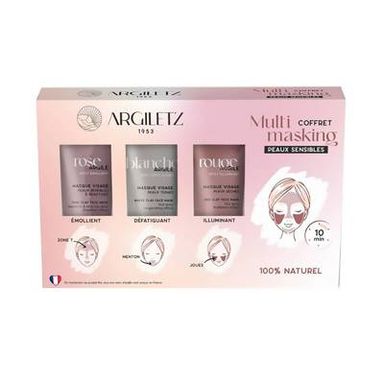 Argiletz Coffret trio de mini masques à l'argile peaux sensibles, 3x30g