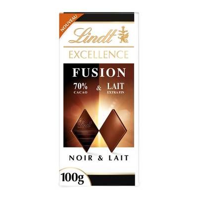 Lindt Tablette Fusion Chocolat Noir 70% & Lait Extra Fin, 100g