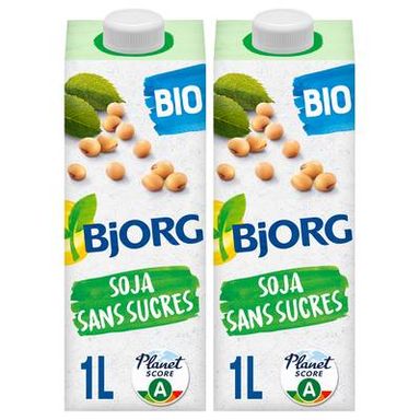 Bjorg Soja Sans Sucres Ajoutés Boisson Végétale Bio, Lot de 2x1L