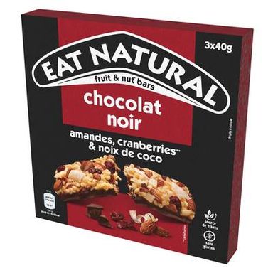 EAT NATURALS Barre Chocolat Amande et Cramberries, 3 barres