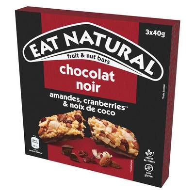 EAT NATURALS Barre Chocolat Amande et Cramberries, 3 barres