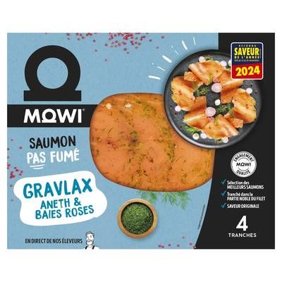 Mowi Gravelax Saumon Aneth & Baie Rose, 4 tranches - 100g