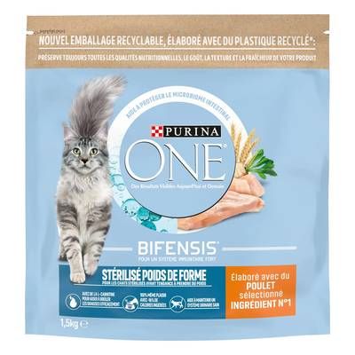 Purina - One Croquettes Poulet Contrôle du Poids pour Chat Stérilisé, 1,5kg