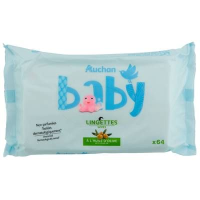 Auchan Baby Lingettes à l'huile d'Olive, 64 lingettes