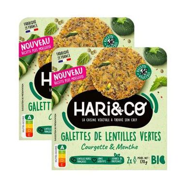 HARI&CO Galettes de Lentilles Vertes Courgettes & Menthe, Lot de 2x170g