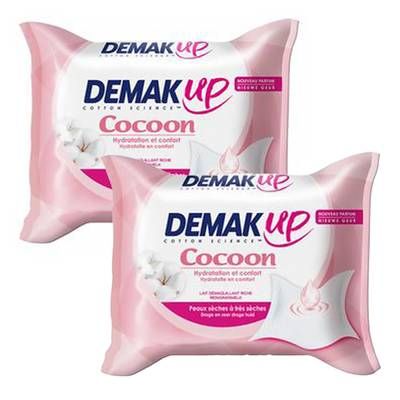 Demak Up Lingettes douceur coton peaux sèches ou sensibles, Lot de 2x25 lingettes