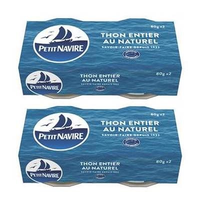 Petit Navire Thon Entier au Naturel Albacore, Lot de 2 - 2x56g