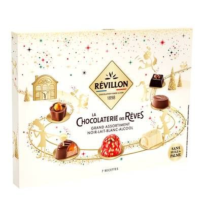 Révillon Petit Coffret Chocolat Noir, Lait, Blanc et Alcool, 231g