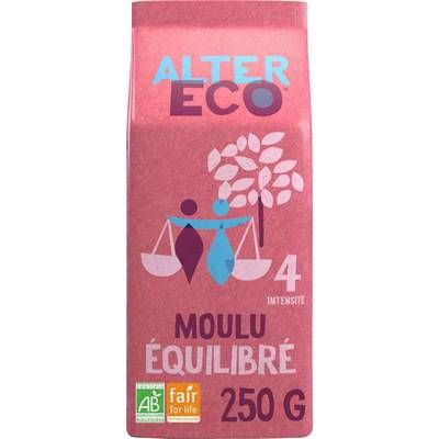 Alter Eco - Commerce Equitable Café moulu Arabica Equilibre bio Perou et Honduras, 250g