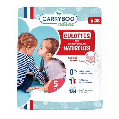 Carryboo Nature Couches Culottes Ecologiques T5 -12/18 Kg Non-irritantes Jumbo, 28 culottes