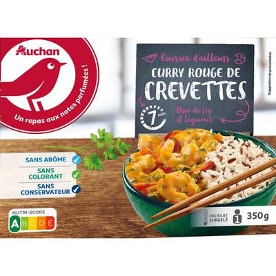 Auchan Curry rouge de crevettes, duo de riz et légumes, 350g
