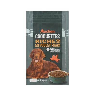 Auchan Croquettes riches en poulet frais pour chien moyen et grand, 2kg
