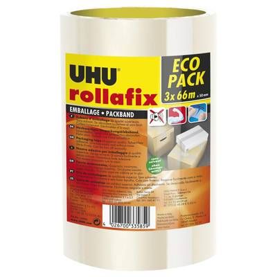 Uhu 3 Rubans d'emballage transparent Rollafix, Dimensions 66m x 50mm
