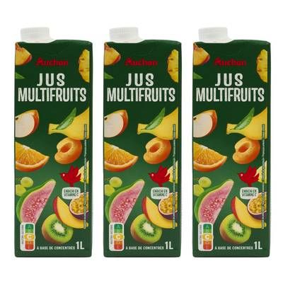 Auchan Jus multifruits à base de concentré, Lot de 3x1L