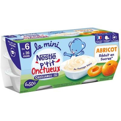 Nestlé - P'tit Onctueux Mini Dessert Lacté Abricot Fromage Blanc Coupelle Bébé Dès 6 mois, 6x50g