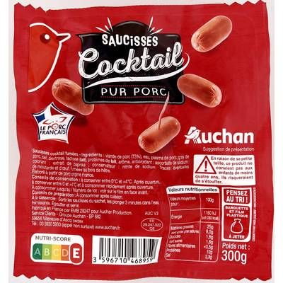 Auchan Saucisses Cocktail Pur Porc, 300g