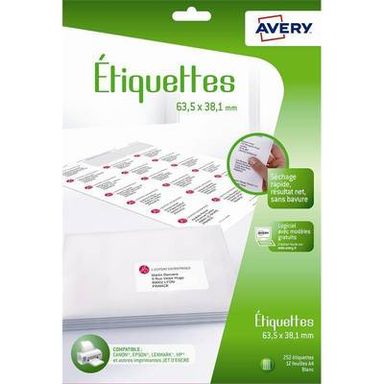 Avery Etiquettes d'adresses adhésives- J8160-12 feuilles, 252  étiquettes