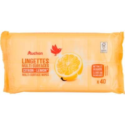 Auchan Lingettes multi-surfaces saveur citron, 40 lingettes