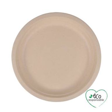 Homea Assiettes rondes canne sucre 22cm naturel, 12 assiettes