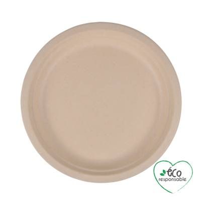 Homea Assiettes rondes canne sucre 22cm naturel, 12 assiettes