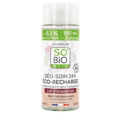 SO'BIO ETIC Déodorant Recharge Soin 24h Hydratant au Lait d'Ânesse Bio, 150ml