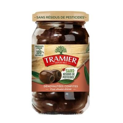 Tramier Olives Noires Dénoyautées Confites Sans Résidus de Pesticides, 150g