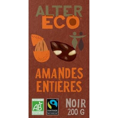 Alter Eco - Commerce Equitable Chocolat noir amandes entières 50% Cacao Bio du Pérou, 200g