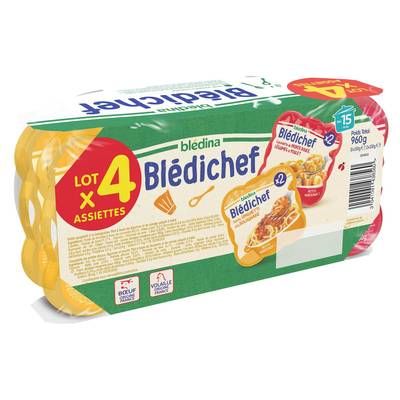 Blédina - Blédi'chef Cassolette Patate Douce Legumes Poulet / Spaghetti Bolognaise Assiette Bébé Dès 15 mois, 4x240g