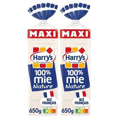 Harrys Pain de Mie Nature 100% Mie Sans Croûte Maxi, Lot de 2 - 26 tranches soit 650g