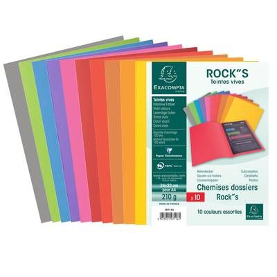 Exacompta Chemises plates 24 x 32 cm Rock''s pour dossier coloris assortis, 10  chemises