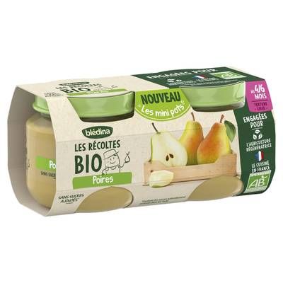 Blédina - Les Récoltes Bio Poire Bio Pots Bébé Dès 4 mois, 2x100g