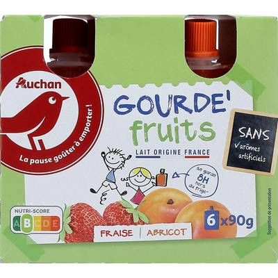 Auchan Yaourt à boire en gourde panaché, 6x90g