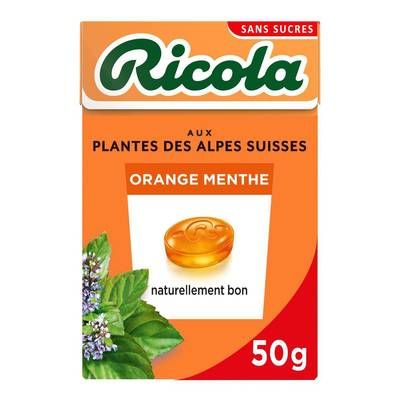 Ricola Bonbons sans sucres orange menthe, 50g