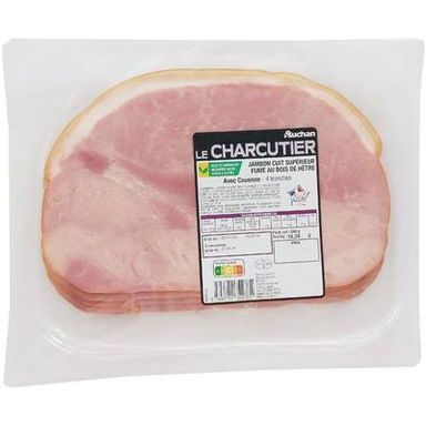 Auchan Le Charcutier Jambon Supérieur Fumé Avec Couenne, 4 tranches - 240g