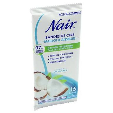 Nair Bande de cire froide maillot et aisselles au lait de coco, 16 bandes