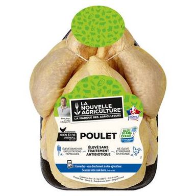 La Nouvelle Agriculture Poulet Jaune Entier Prêt à Cuire Bleu Blanc Coeur, 1,3kg