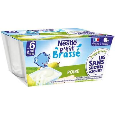 Nestlé - P'tit Brassé Dessert Lacté Poire Sans Sucres Ajoutés Coupelle Bébé Dès 6 mois, 4x90g