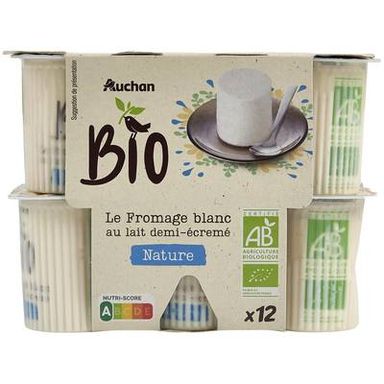 Auchan BIO Fromage frais nature Bio, 12x60g