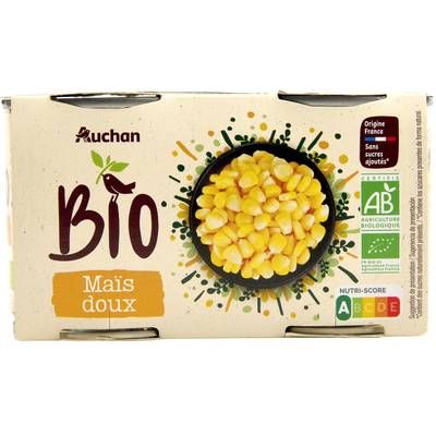 Auchan BIO Maïs doux en grains sans sucres ajoutés Bio, 2x140g