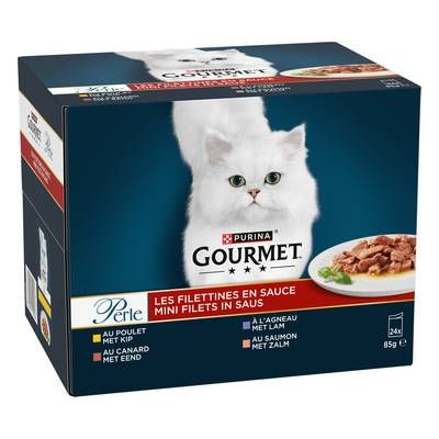 Purina - Gourmet Perle Sachets en Sauce Filettines Poulet, Agneau, Canard, Saumon pour chat pour Chat, 24x85g