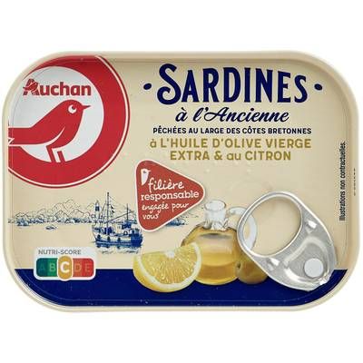 Auchan Sardines à l'ancienne à l'huile d'Olive vierge extra et au citron, 87g