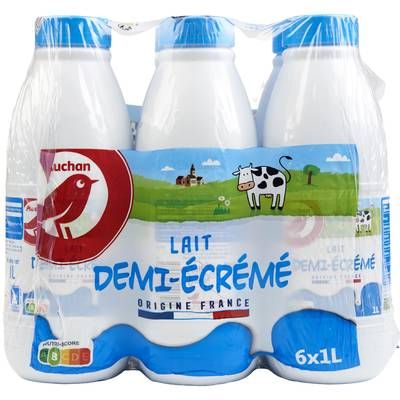 Auchan Lait demi-écrémé UHT, 6x1L